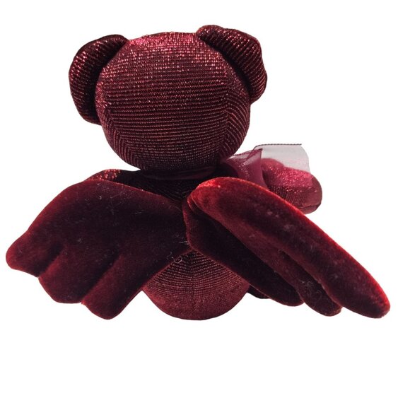 Russ Burgundy Red Angel Teddy Bear 7 inch Plush Wings Shiny Stuffed Animal Toy - Picture 2 of 4